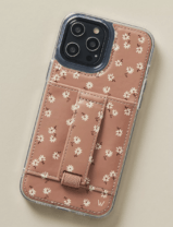 brown leather phone case with white flowers